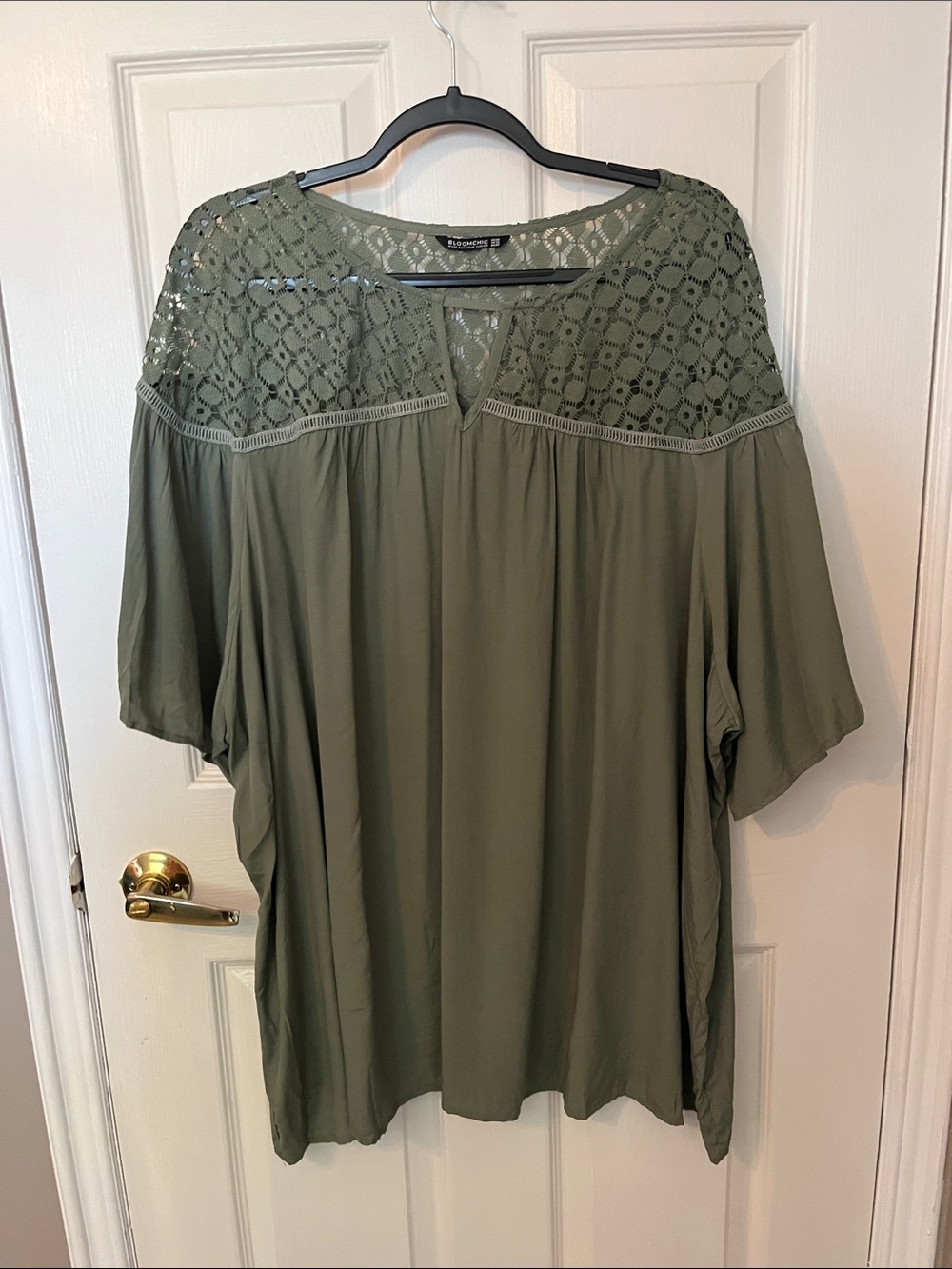 BloomChic Olive Crochet-Yoke Blouse